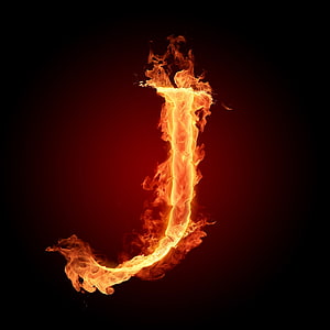 Burning Letter J Flame Typography on Dark Background HD phone wallpaper