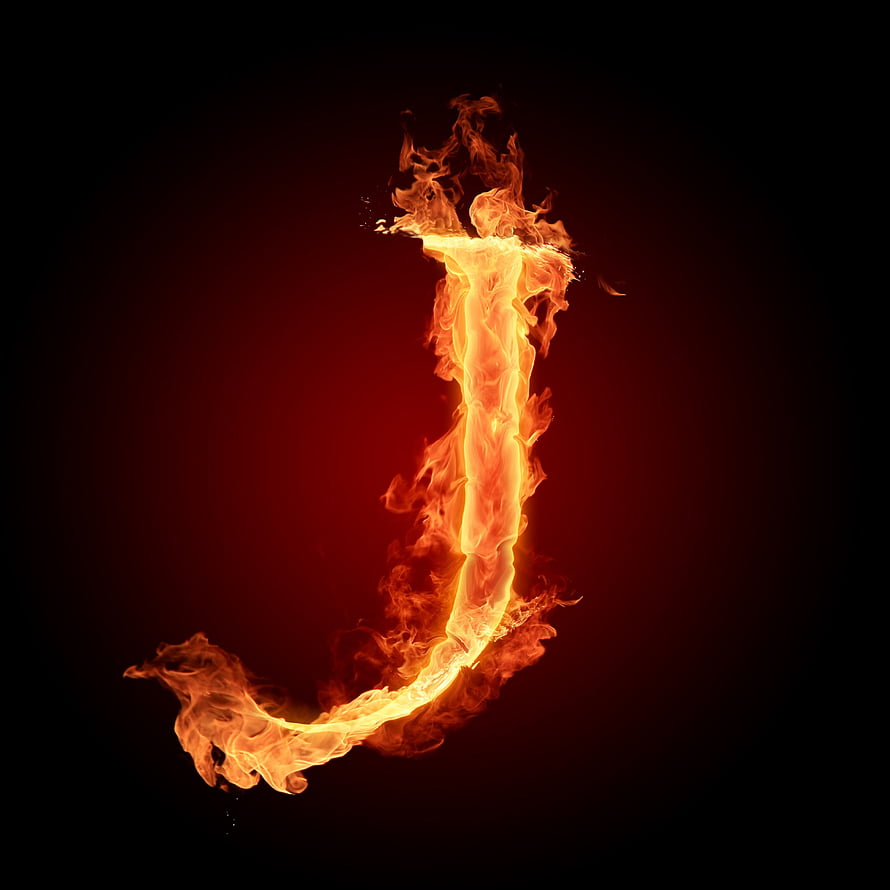 Burning Letter J Flame Typography on Dark Background HD phone wallpaper
