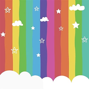 Cute Rainbow Stripes with Clouds and Stars for Kids Party Backdrop HD phone wallpaper
