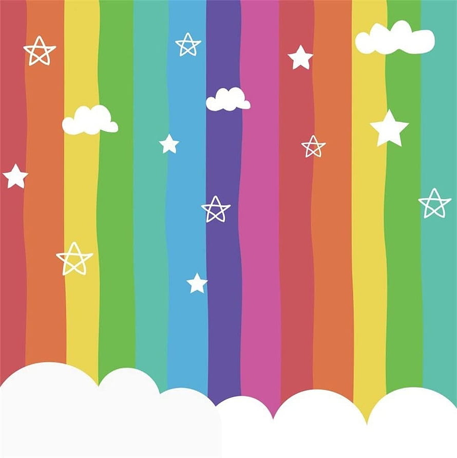 Cute Rainbow Stripes with Clouds and Stars for Kids Party Backdrop HD phone wallpaper