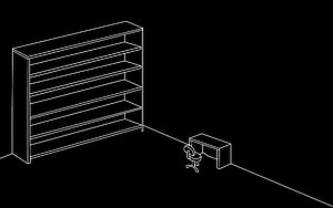 Minimalist Office Furniture Blueprint with Bookshelf and Desk on Black Background HD wallpaper