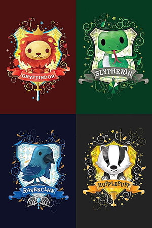 Kawaii Harry Potter Hogwarts and Ilvermorny House Crests Collection HD phone wallpaper