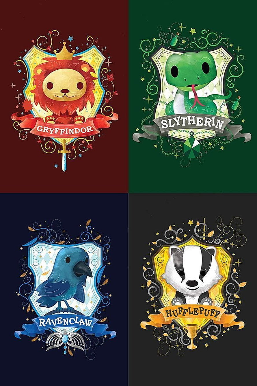 Kawaii Harry Potter Hogwarts and Ilvermorny House Crests Collection HD phone wallpaper
