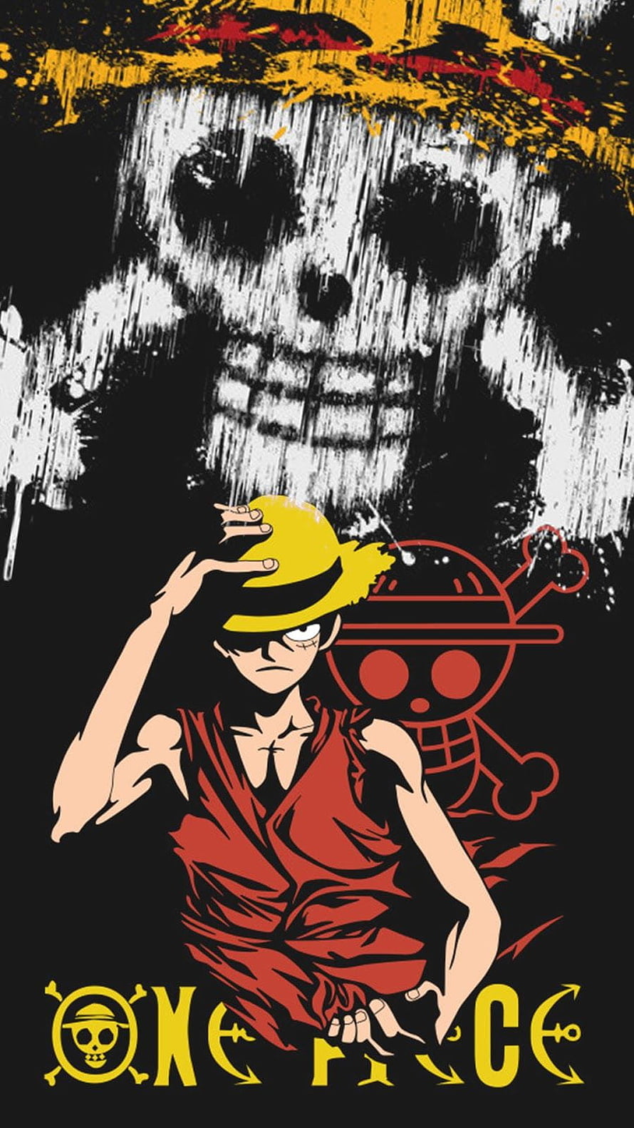 One Piece Luffy Anime Wallpaper with Skull and Jolly Roger HD phone wallpaper