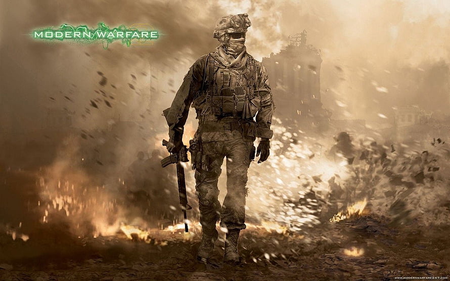 Call of Duty Modern Warfare 2 Soldier Walking Through Battlefield Explosion HD wallpaper