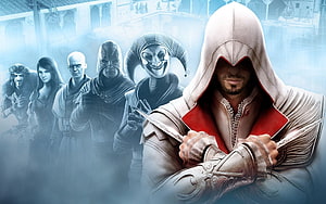 Assassin's Creed Brotherhood Key Art Featuring Ezio Auditore and the Borgia Family HD wallpaper