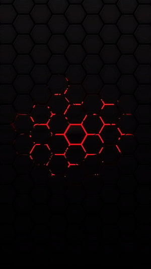 Glowing Red Hexagonal Core Pattern on Dark Black Background HD phone wallpaper