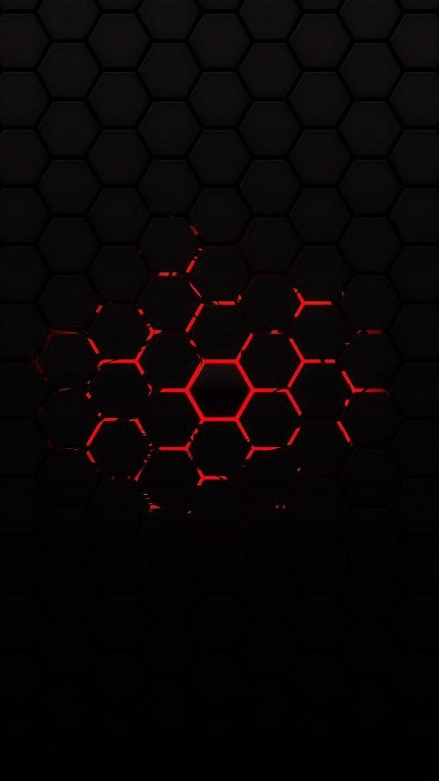 Glowing Red Hexagonal Core Pattern on Dark Black Background HD phone wallpaper