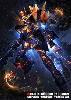 RX-0 Unicorn Gundam 02 Full Psycho-Frame Prototype Mobile Suit in Space Combat HD phone wallpaper