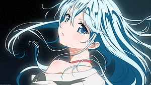 Anime Girl With Flowing Silver Hair And Blue Eyes Against A Dark Starry Background HD wallpaper