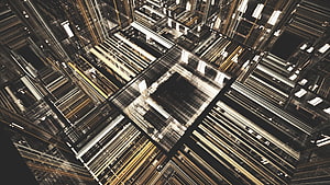 Abstract Tesseract Geometry Inspired by Interstellar with Golden Light Streaks HD wallpaper