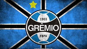 Grêmio Football Club Crest on Blue and Black Cross Background HD wallpaper