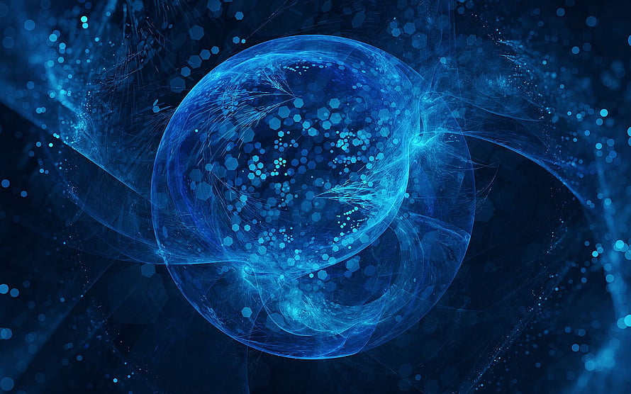 Glowing Blue Digital Sphere with Hexagonal Particles and Abstract Neural Network Lines HD wallpaper