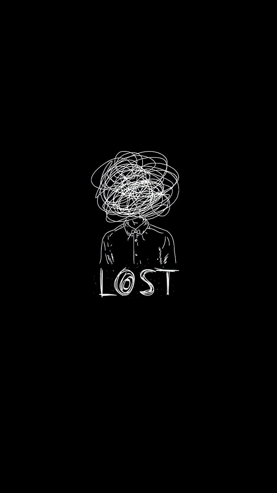 Minimalist Lost Figure with Scribbled Head on Black Background HD phone wallpaper