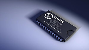 Linux XEL Microchip on a Minimalist Blue Surface HD wallpaper