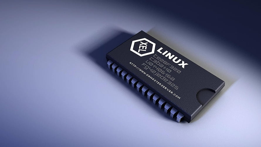 Linux XEL Microchip on a Minimalist Blue Surface HD wallpaper