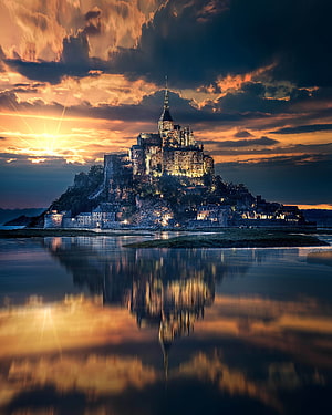Glitch Art Interpretation of Mont Saint Michel Abbey in Normandy France HD phone wallpaper