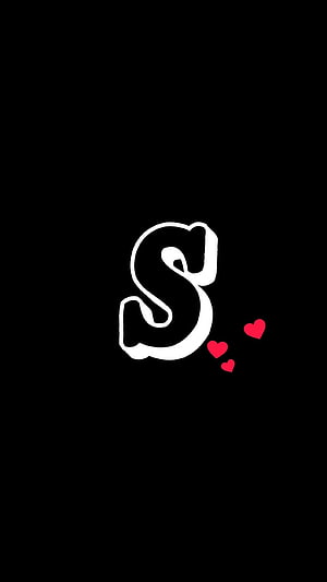 White Letter S With Red Hearts On Black Background HD phone wallpaper