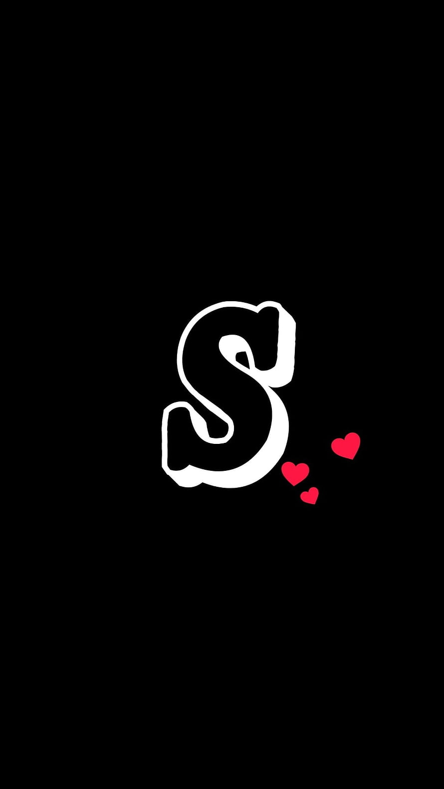 White Letter S With Red Hearts On Black Background HD phone wallpaper