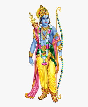 Lord Rama standing with bow and arrow in traditional yellow dhoti and pink shawl HD phone wallpaper