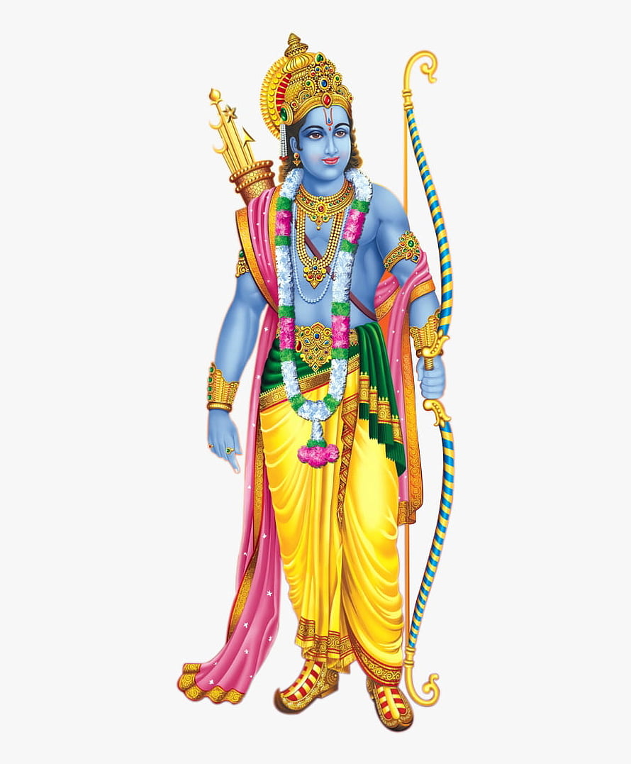 Lord Rama standing with bow and arrow in traditional yellow dhoti and pink shawl HD phone wallpaper