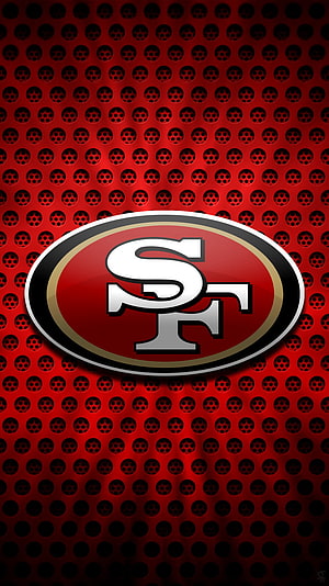 San Francisco 49ers Logo on Red Perforated Metal Background HD phone wallpaper
