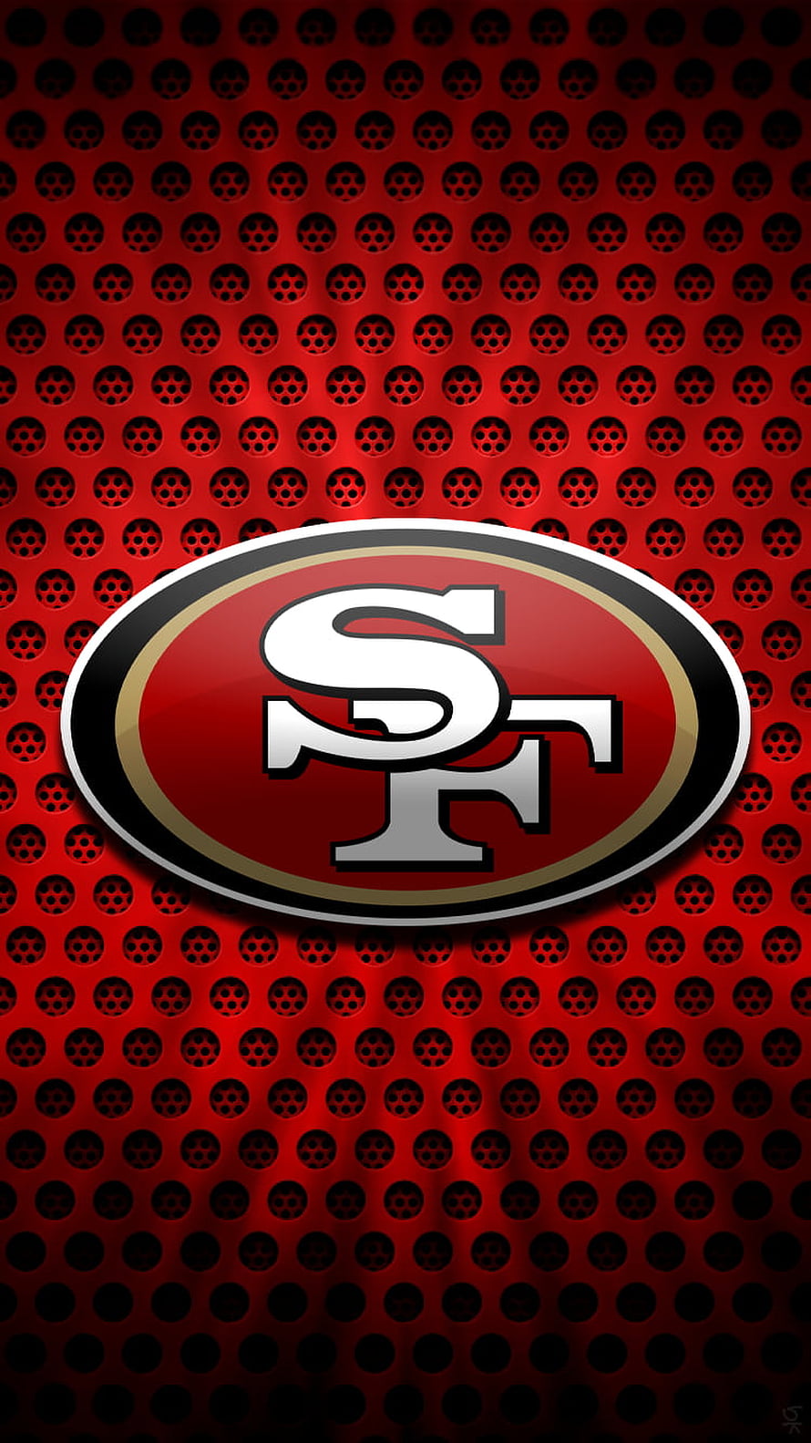 San Francisco 49ers Logo on Red Perforated Metal Background HD phone wallpaper