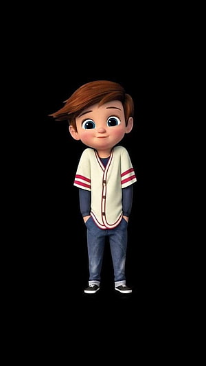 Cute 3D Animated Boy Character in Baseball Jersey and Jeans on Black Background HD phone wallpaper