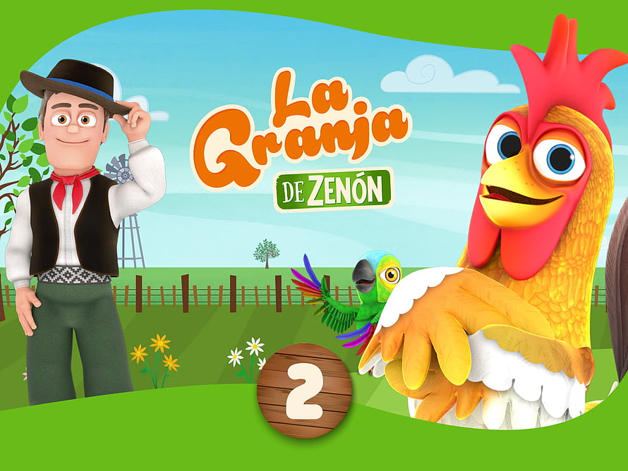 La Granja De Zenón Season 2 Animated Farm Scene With Farmer And Rooster HD wallpaper