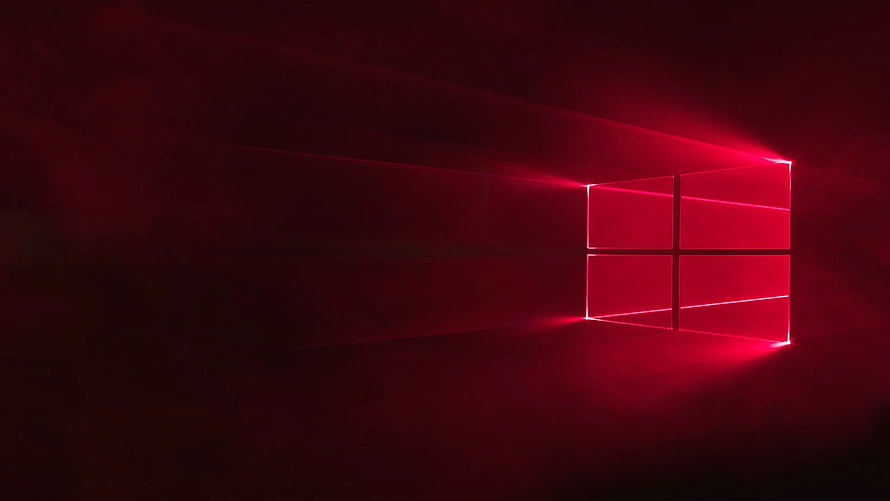 Glowing Red Windows Logo with Neon Light Beams on Dark Background HD wallpaper