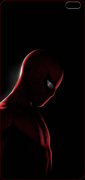 Spider-Man in Dark Red Suit with Dramatic Side Lighting on Black Background, Dual Punch Hole, Left Dual Punch Hole HD phone wallpaper