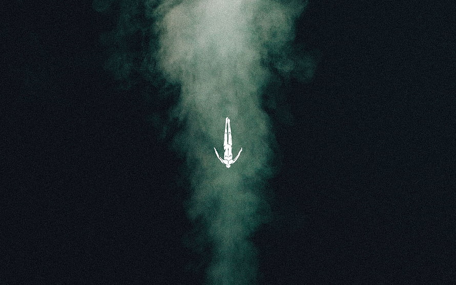 Afterlife Realm Of Consciousness: Ethereal Figure Descending Through Dark Mist HD wallpaper