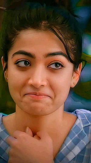 Rashmika Mandanna Close-Up Portrait in Blue Checkered Top HD phone wallpaper
