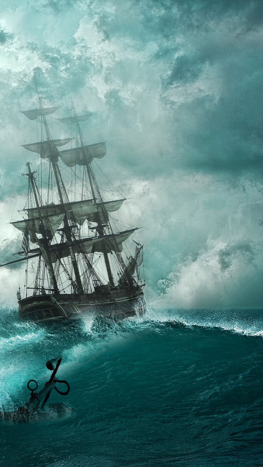 Pirates of the Caribbean Tall Ship Battling Stormy Ocean Waves HD phone wallpaper