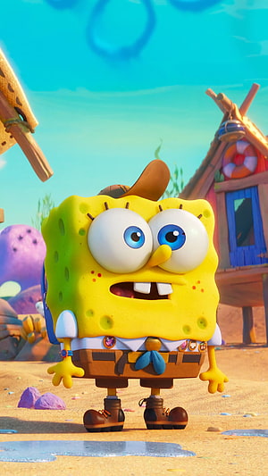 SpongeBob SquarePants in Adventure Outfit from The SpongeBob Movie Sponge on the Run HD phone wallpaper