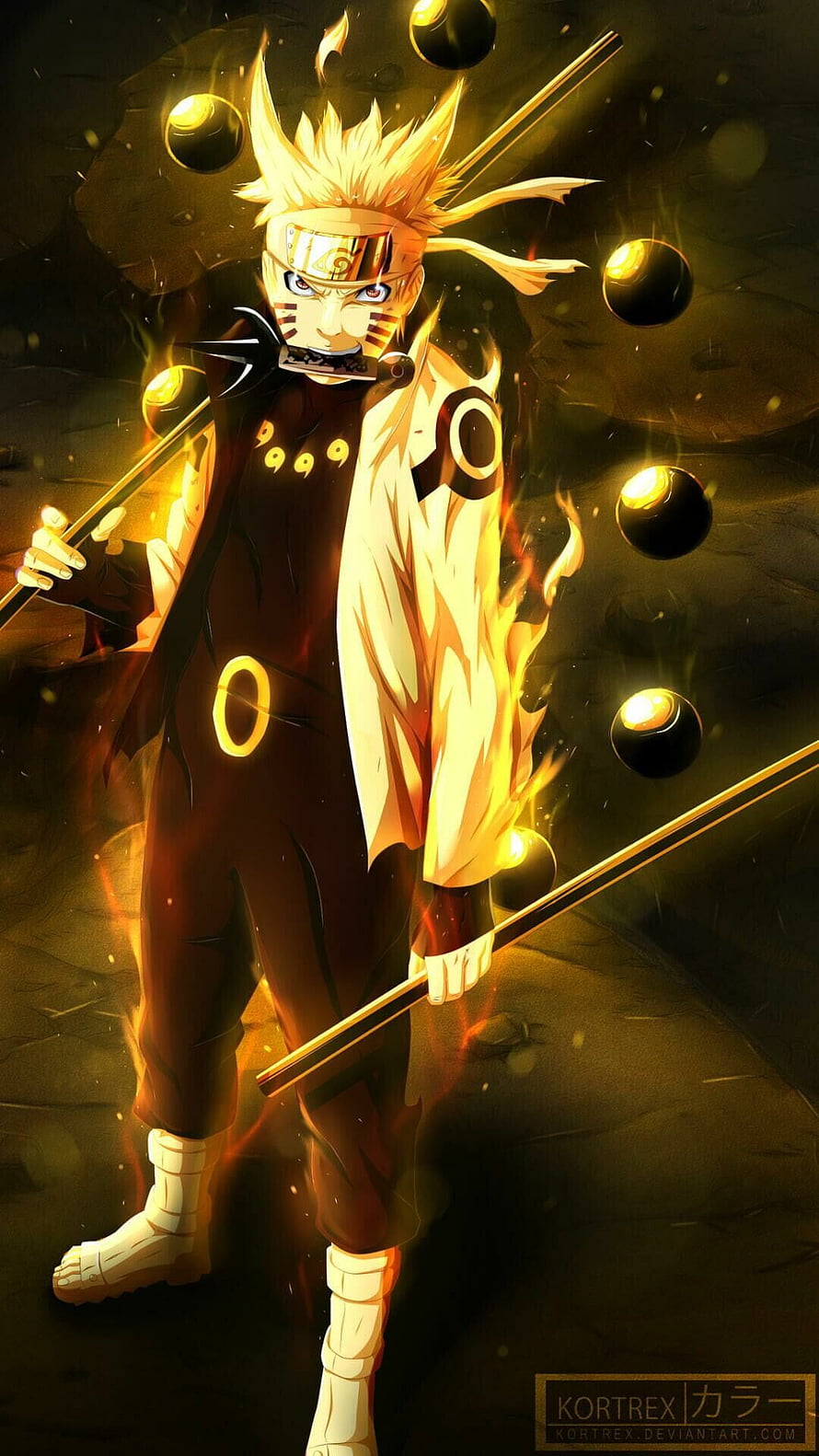 Naruto Uzumaki in Kurama Mode with Rasenshuriken and Black Balls HD phone wallpaper