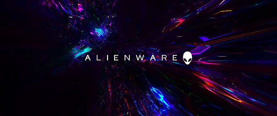Alienware Neon Abstract Digital Art with Glowing Fractal Light Streaks on Dark Background HD wallpaper
