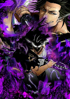 Yami Sukehiro from Black Clover wielding a katana in a dramatic purple energy aura HD phone wallpaper