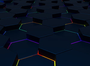 Dark 3D Hexagonal Grid with Neon Glowing Edges and Abstract Geometric Pattern HD wallpaper