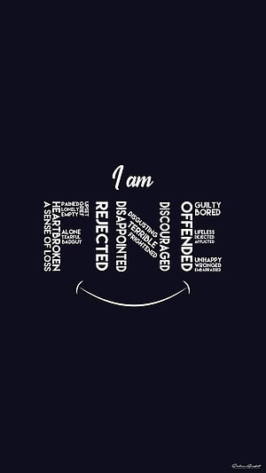 I Am Fine Typographic Art with Negative Emotions and Smile Curve on Dark Background HD phone wallpaper