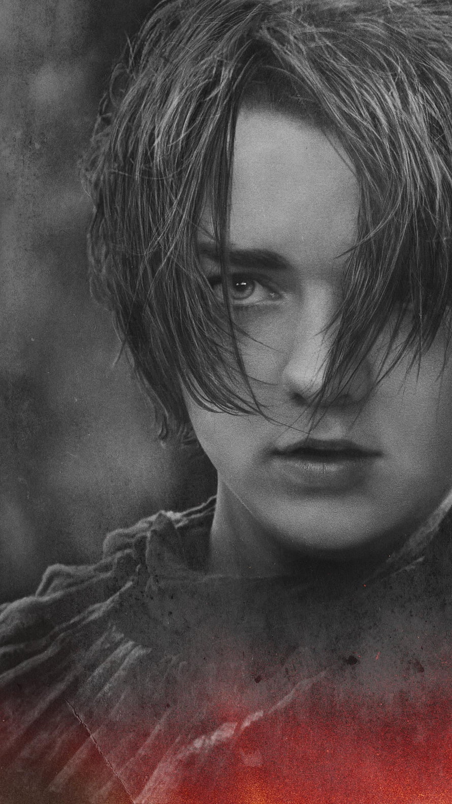 Arya Stark Black and White Portrait with Red Accent from Game of Thrones HD phone wallpaper