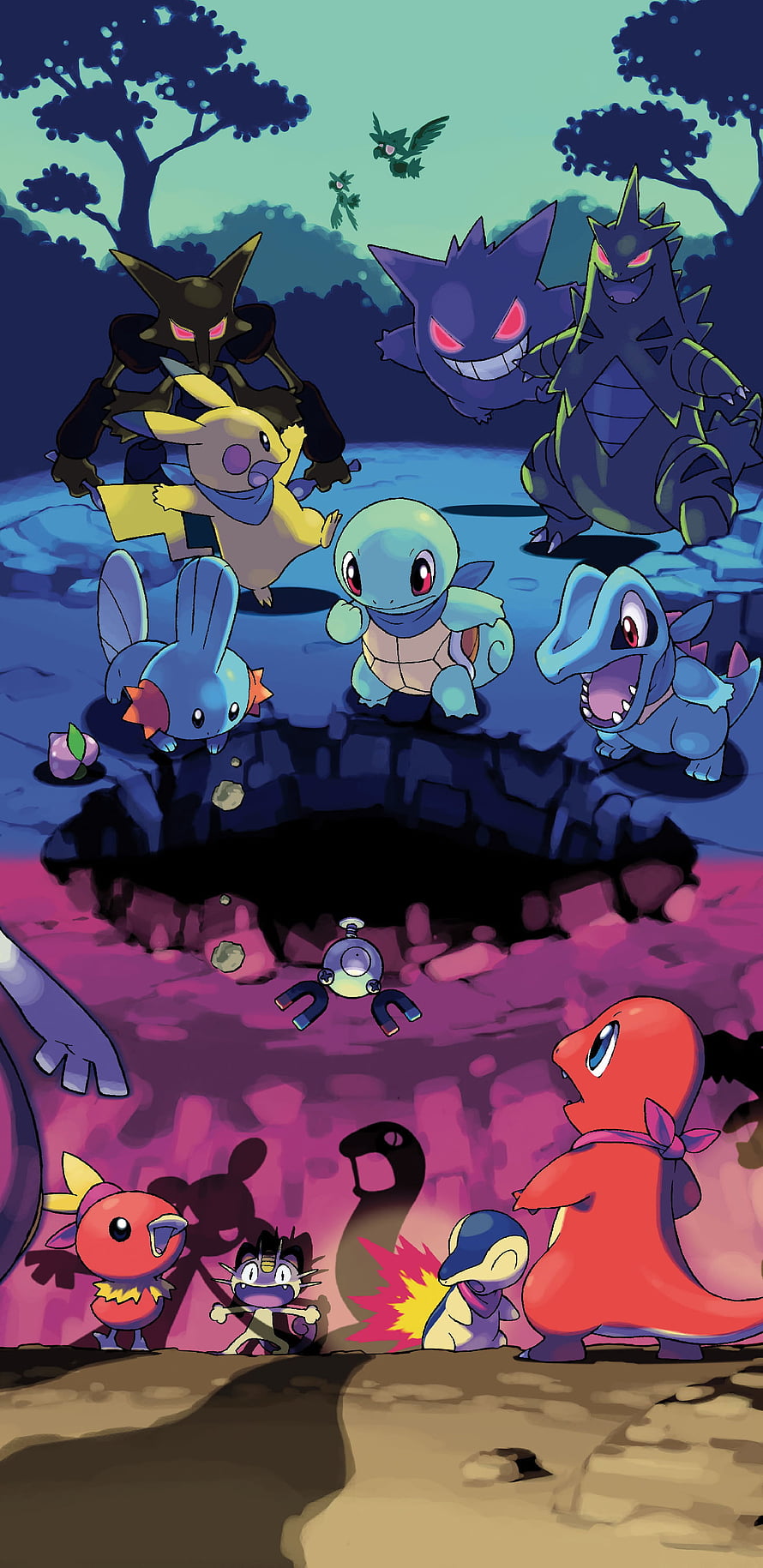 Pokemon Mystery Dungeon Rescue Team Adventure with Pikachu and Eevee in a Dark Forest HD phone wallpaper