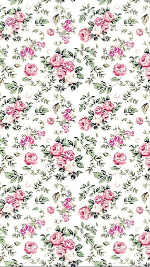 Vintage Pink Rose Floral Pattern on White Background HD phone wallpaper