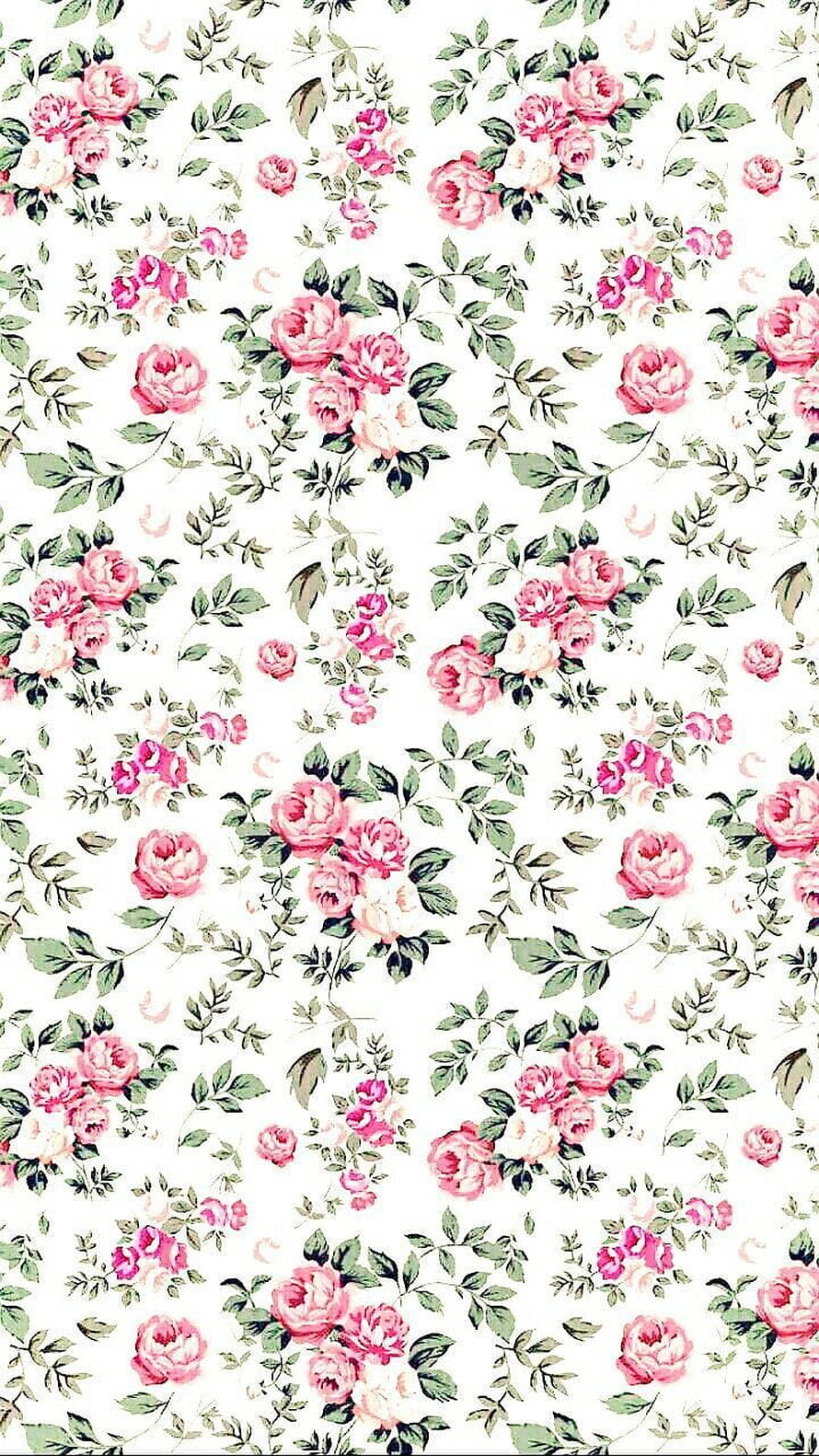 Vintage Pink Rose Floral Pattern on White Background HD phone wallpaper