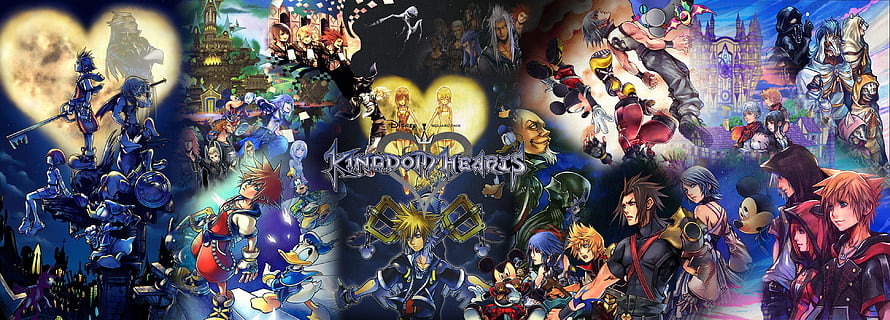 Kingdom Hearts Character Collection Featuring Sora, Donald, Goofy, and Riku in Epic Fantasy Art HD wallpaper