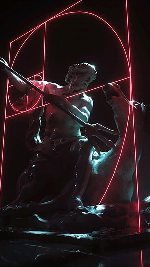 Poseidon Greek Sea God Statue With Neon Cyberpunk Lighting HD phone wallpaper