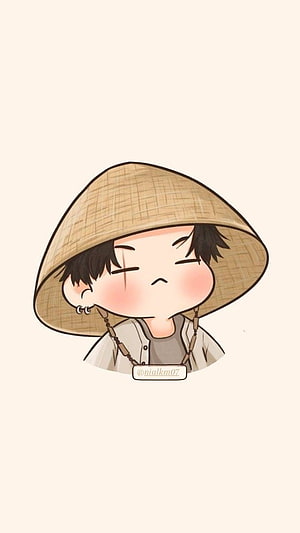 Cute Chibi Suga Illustration Wearing Traditional Conical Hat HD phone wallpaper
