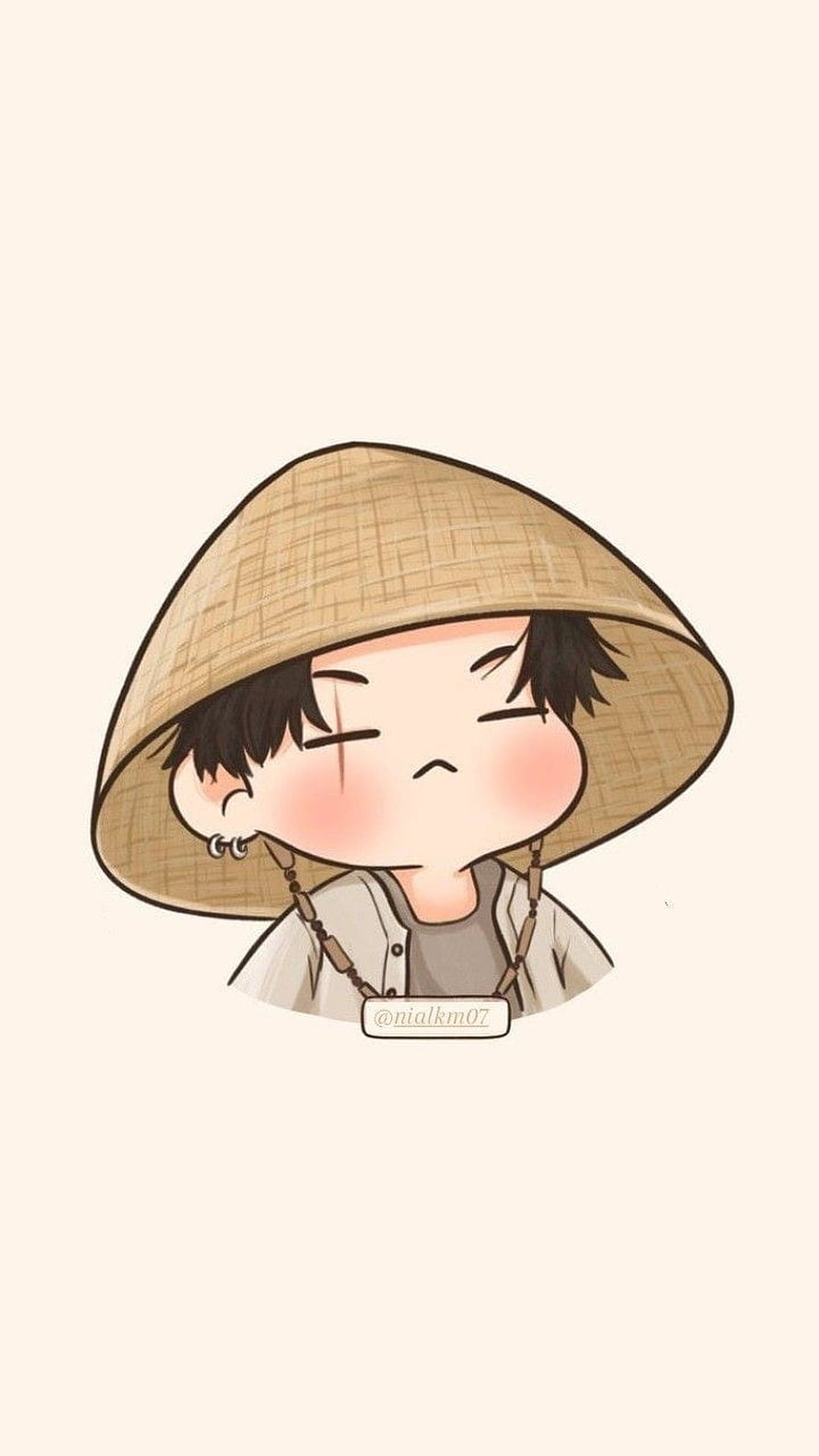 Cute Chibi Suga Illustration Wearing Traditional Conical Hat HD phone wallpaper