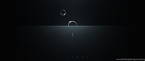 Minimalist Dark Abstract Wallpaper with Glowing Geometric Circles and Horizon Line HD wallpaper