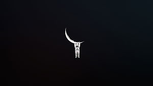 Minimalist Astronaut Hanging From Crescent Moon Against Deep Black Space Background HD wallpaper